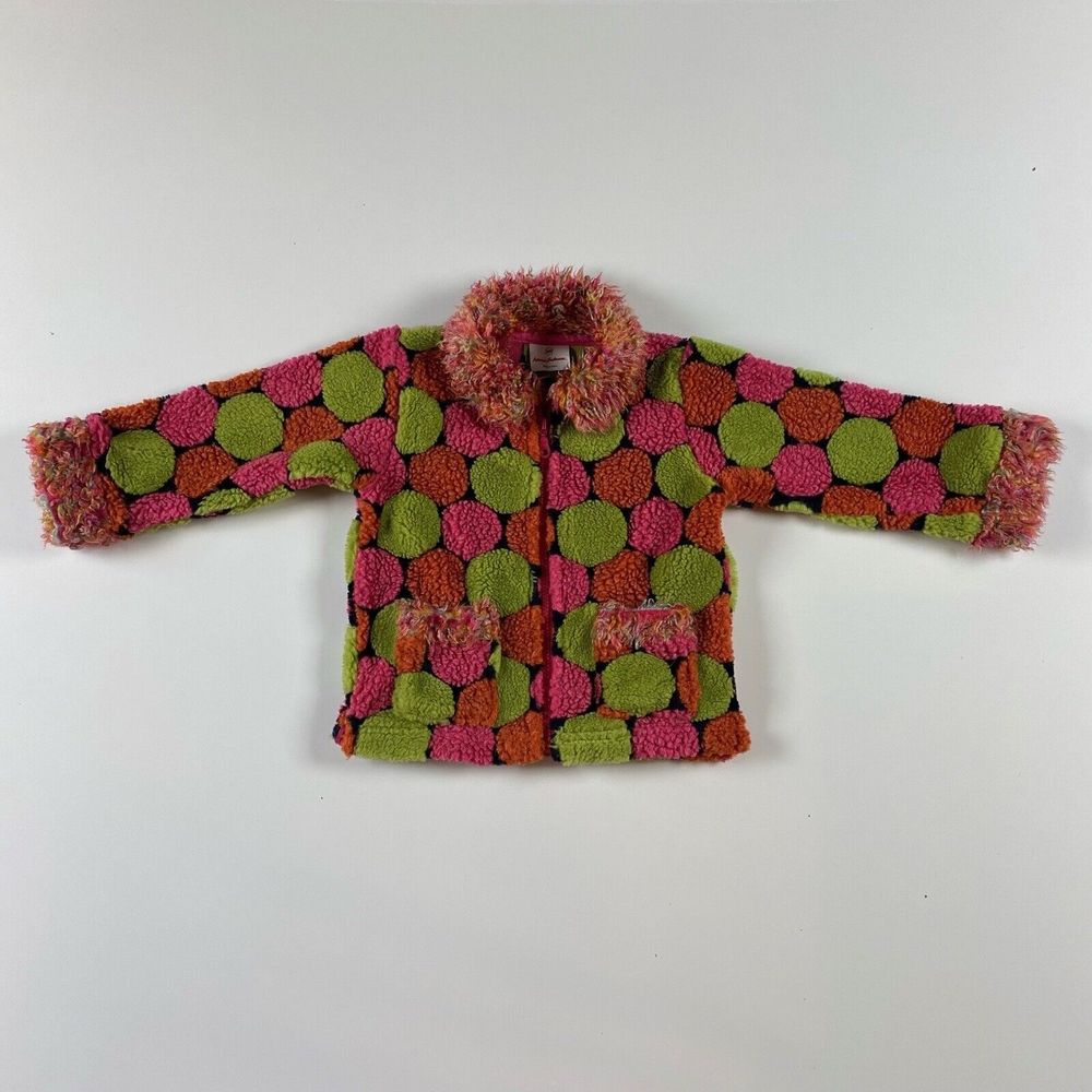 Hannah Anderson Sweater Faux Fur Polka Dot Colorful Jacket Zip Size 100
